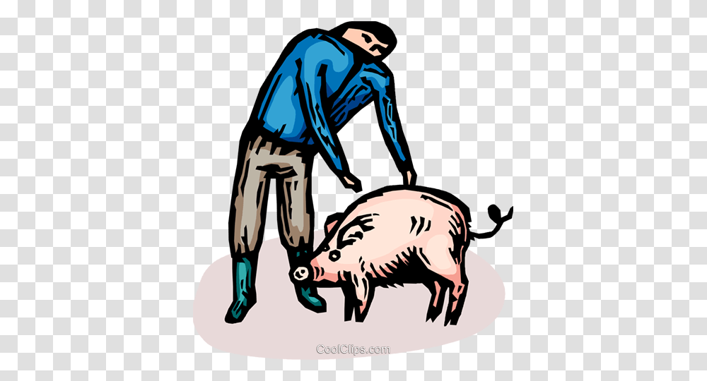 Farmer And A Pig Royalty Free Vector Clip Art Illustration, Mammal, Animal, Wildlife, Elephant Transparent Png
