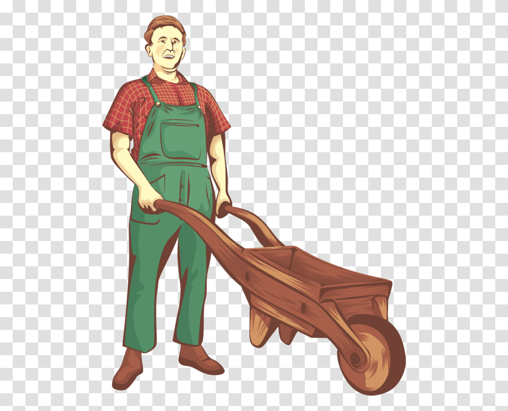 Farmer Gardener Drawing Gardening Cart, Person, Human, Apparel Transparent Png