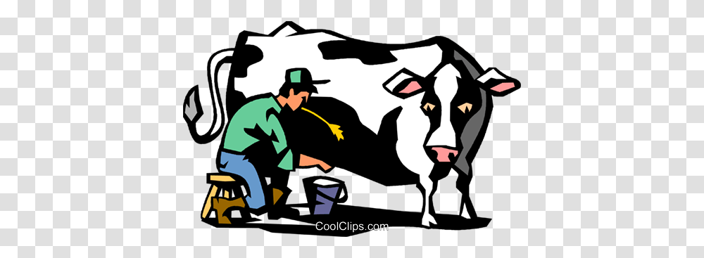 Farmer Milking A Cow Royalty Free Vector Clip Art Illustration, Cattle, Mammal, Animal, Dairy Cow Transparent Png