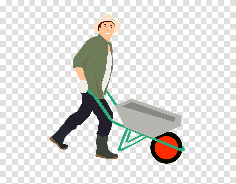 Farmer, Person, Wheelbarrow, Vehicle, Transportation Transparent Png