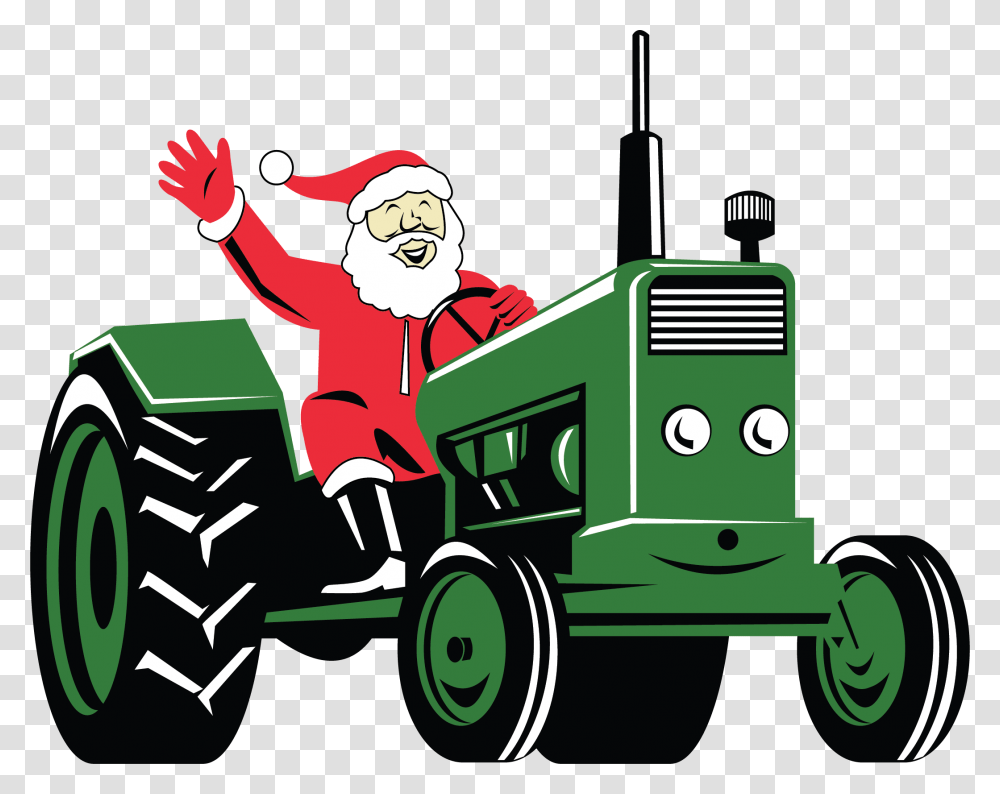Farmer Santa Claus Santa On A Tractor Clipart, Vehicle, Transportation, Fire Truck, Person Transparent Png