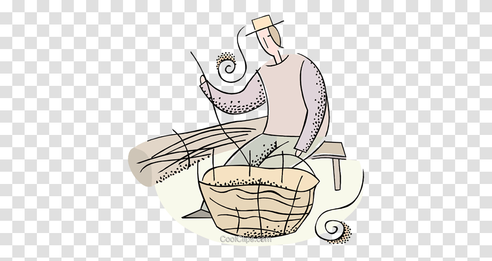 Farmer Weaving A Basket Royalty Free Vector Clip Art Illustration, Animal, Shopping Basket, Water, Steamer Transparent Png