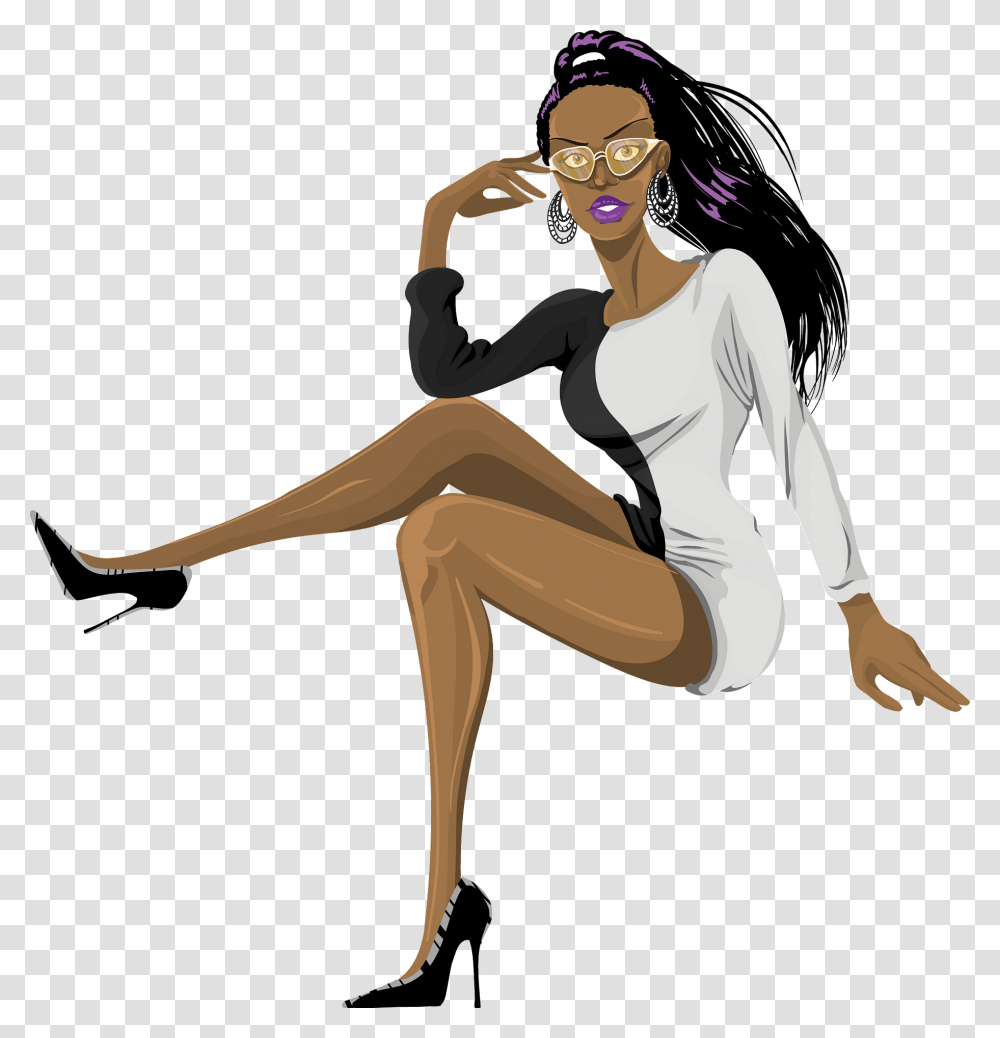 Fashion Black Lady Clipart Black Silhouette Woman Sitting, Person, Dance Pose, Leisure Activities Transparent Png