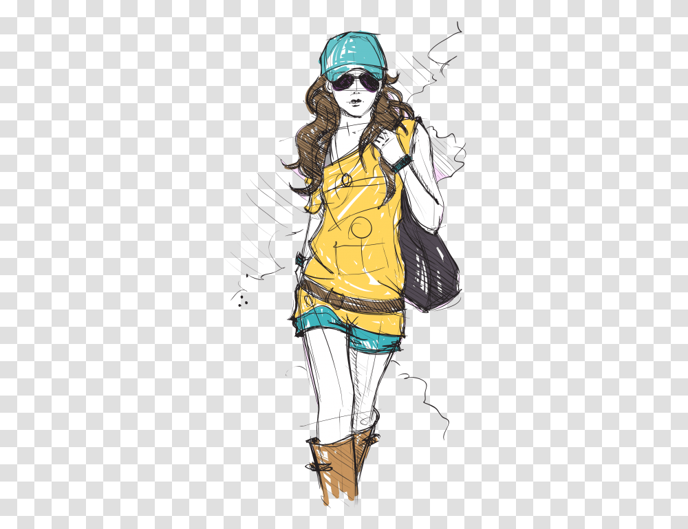 Fashion Girl Background Sketch Fashion Girl Drawing, Person, Human, Sunglasses, Accessories Transparent Png
