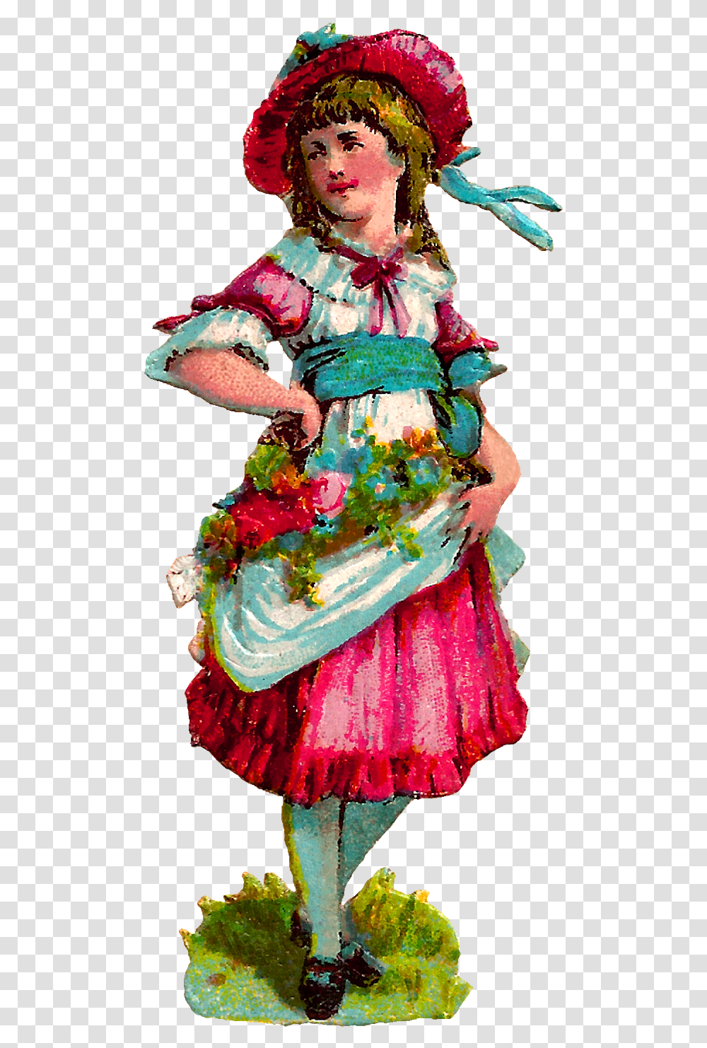 Fashion Girl Victorian Dress Bonnet Flowers Digital Fashion, Dance Pose, Leisure Activities, Person Transparent Png