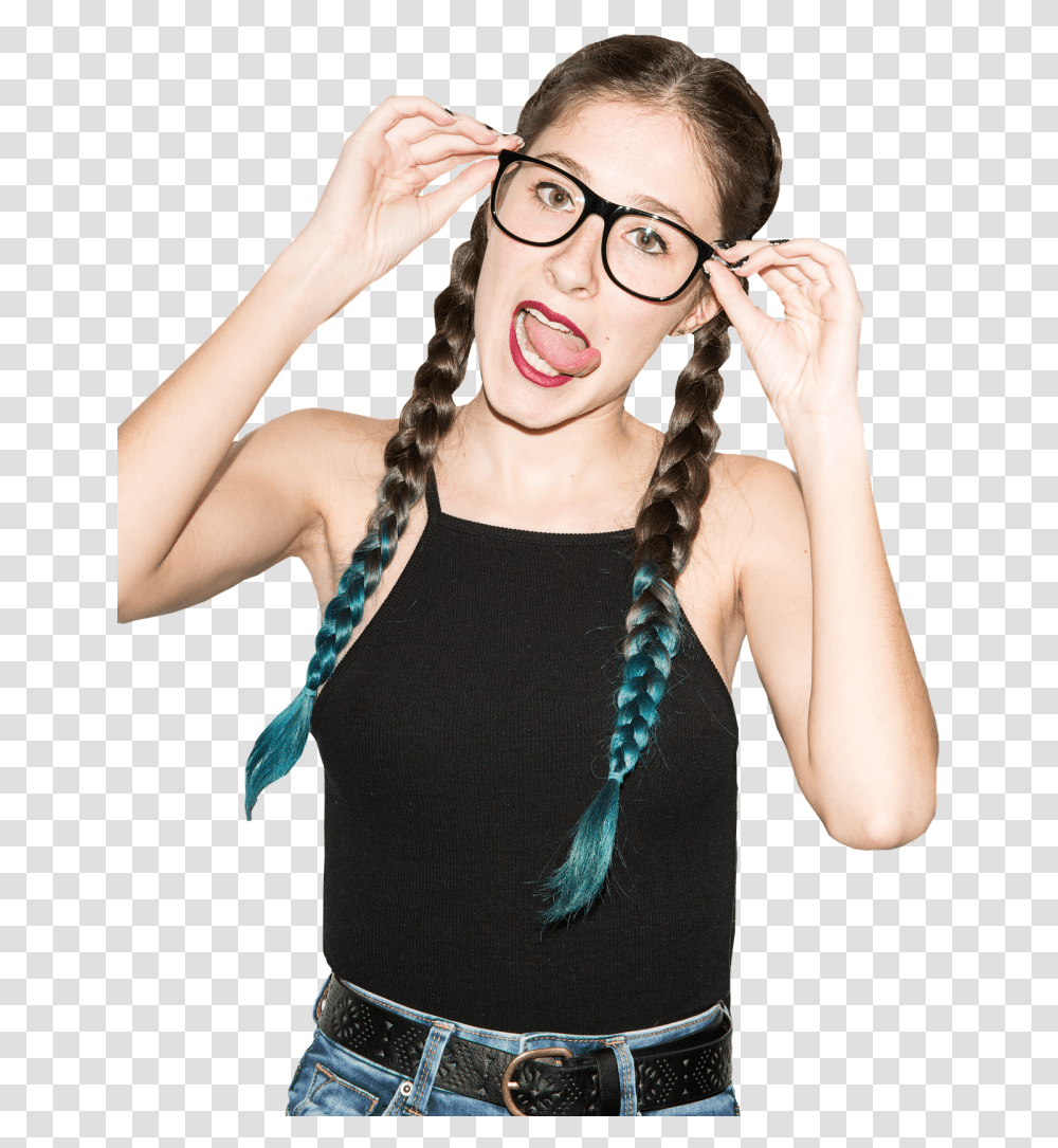 Fashionable Eyewear Frames Girl With Glasses And Braids, Person, Hair, Face, Female Transparent Png