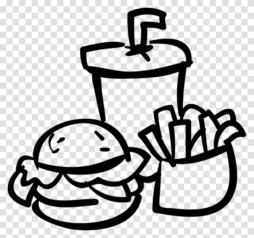 Fast Food Burger Drink And Fries Icon Food And Drink, Stencil, Lawn Mower, Tool, Bucket Transparent Png
