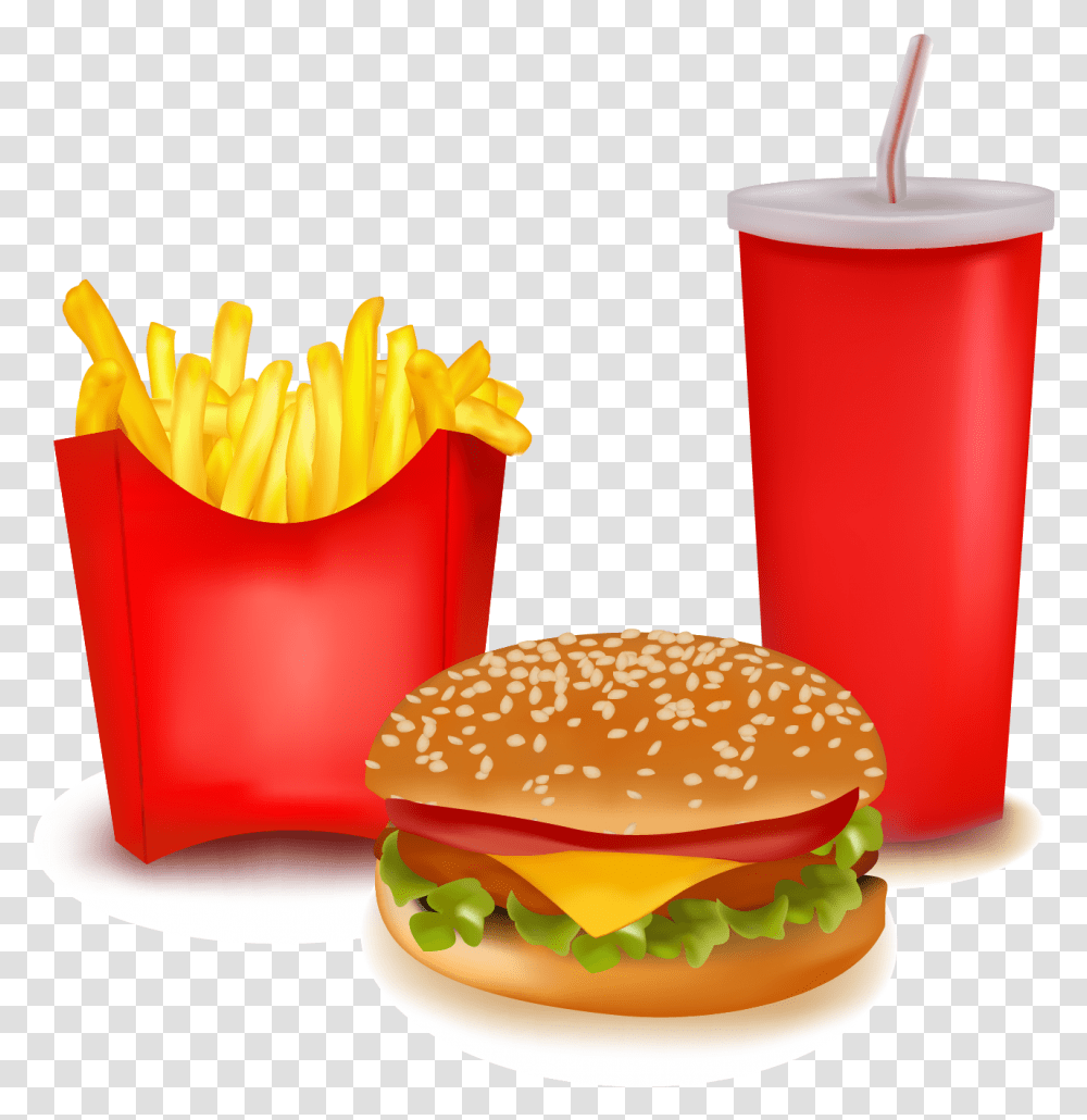 Fast Food Vector Free, Burger, Fries, Beverage, Drink Transparent Png