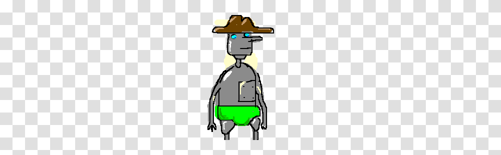 Fat Tin Man With Brown Hat And Green Speedo Drawing, Chair, Furniture, Outdoors, Vehicle Transparent Png