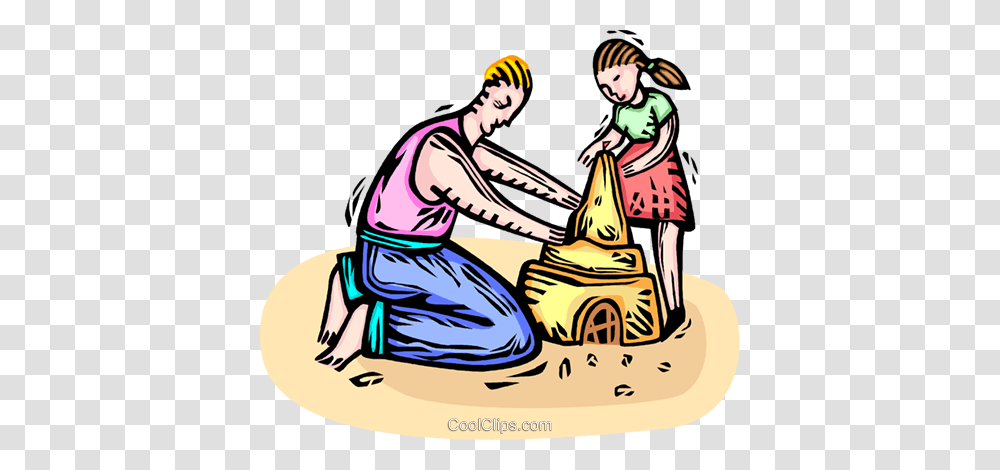 Father And Daughter Building A Sandcastle Royalty Free Vector Clip, Person, Human, Cleaning, Washing Transparent Png