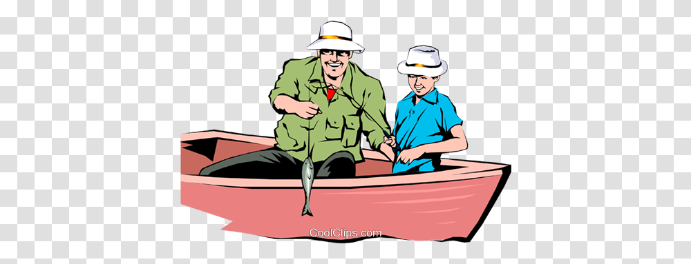 Father And Son Fishing Royalty Free Vector Clip Art Illustration, Person, Boat, Vehicle, Transportation Transparent Png