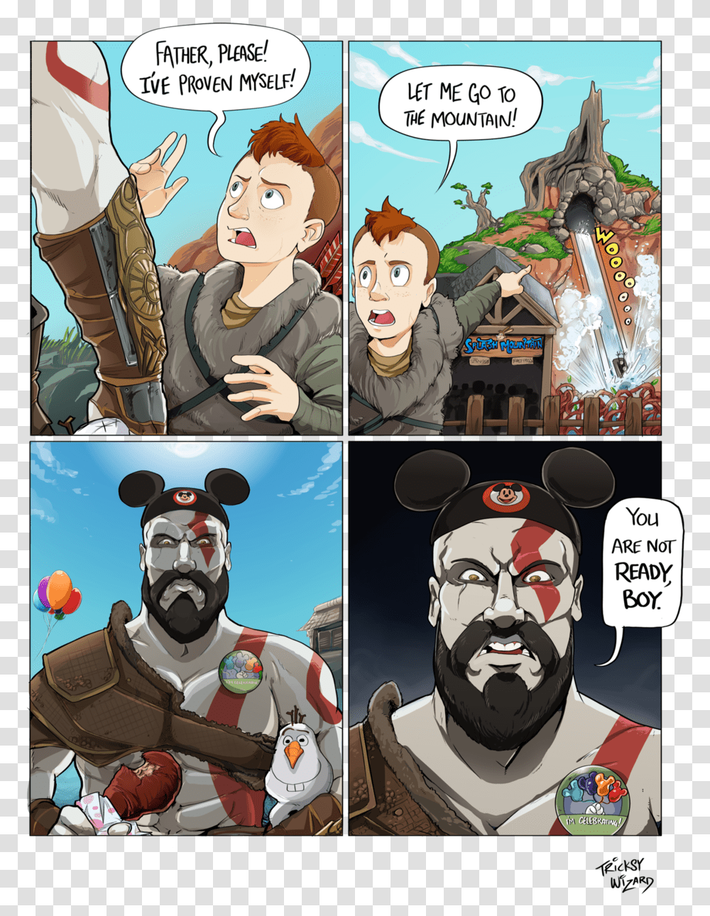 Father Please Ive Proven Myself Let Me Go 1o The Mountain Kratos And Atreus Meme, Comics, Book, Person, Human Transparent Png