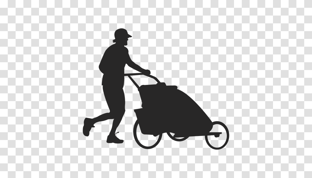 Father Pushing Child Carriage, Person, Silhouette, Outdoors, Standing Transparent Png