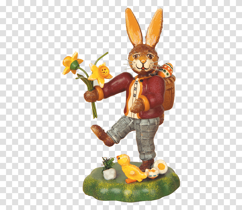 Father Rabbit With Narcissus Hubrig Volkskunst, Toy, Figurine, Plant, Person Transparent Png