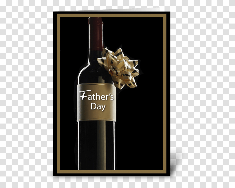 Father's Day Wine Bottle Gold And Black Greeting Card, Alcohol, Beverage, Drink, Red Wine Transparent Png