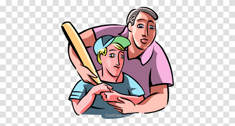 Father Teaching His Son To Play Baseball Royalty Free Vector Clip, Person, People, Cricket, Sport Transparent Png