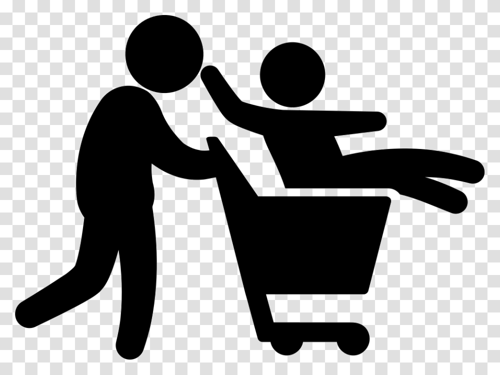 Father With Son On Shopping Cart Icon Free Download, Person, Human, Hammer, Tool Transparent Png