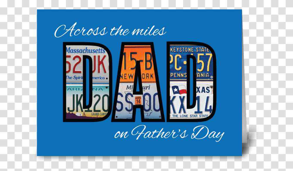 Fathers Day License Plates On Blue Greeting Card Happy Fathers Day License Plate, Label, Word, Alphabet Transparent Png