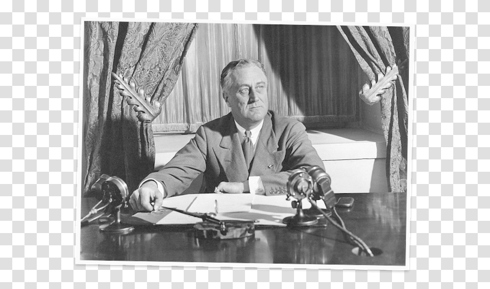 Fdr Thin Border Roosevelt Great Depression, Person, Tie, Furniture, Table Transparent Png