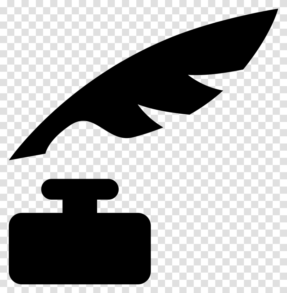 Feather And Ink Bottle Writing Tools Silhouettes Ink Bottle Silhouette, Axe, Stencil, Hammer Transparent Png