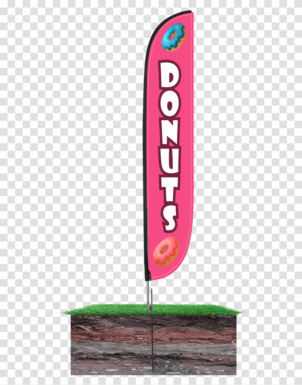 Feather Flag Donuts Pink In Ground White Feather Flag, Sport, Team Sport, Baseball Transparent Png