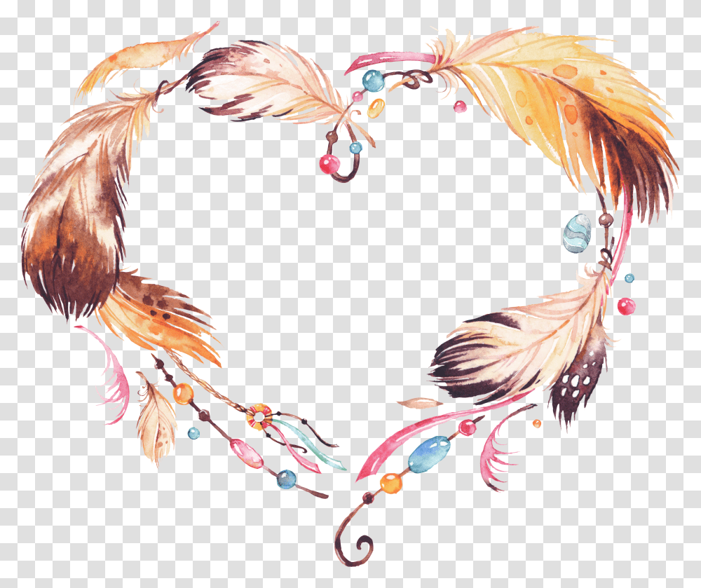Feather Heart Leaves Fang Feather Wreath Clipart Transparent Png