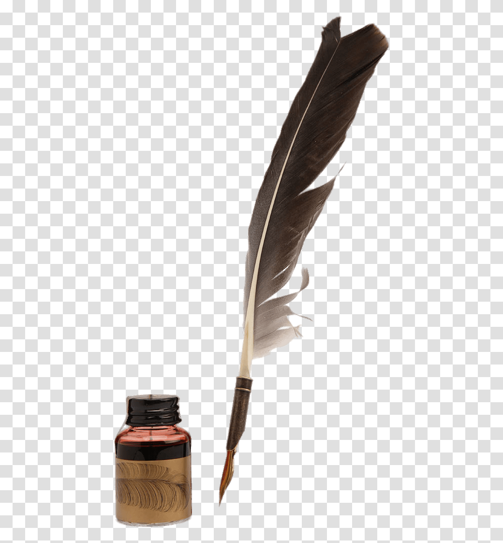Feather Quill Pen And Matching Ink Pot Ink Pen Olden Days, Bottle, Ink Bottle, Bird, Animal Transparent Png