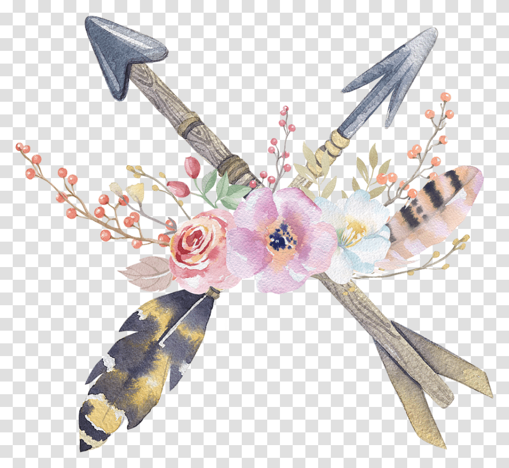 Feathered Arrow Arrows With Feathers Clipart, Floral Design, Pattern, Flower Transparent Png