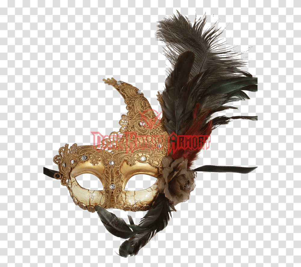 Feathered Golden Lace Masquerade Mask Gold Feather Masquerade Mask Background, Bird, Animal, Carnival, Crowd Transparent Png