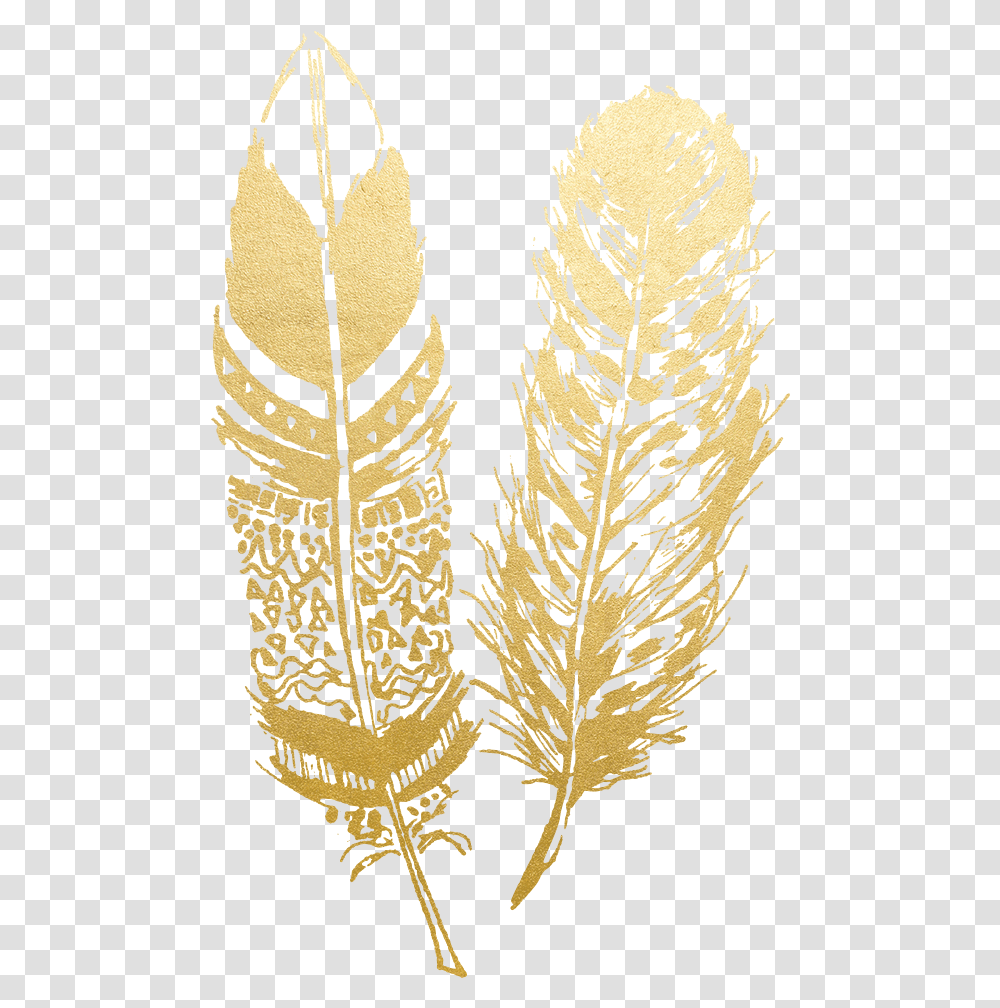 Feathers Clipart Gold Feather, Leaf, Plant, Fern, Rug Transparent Png