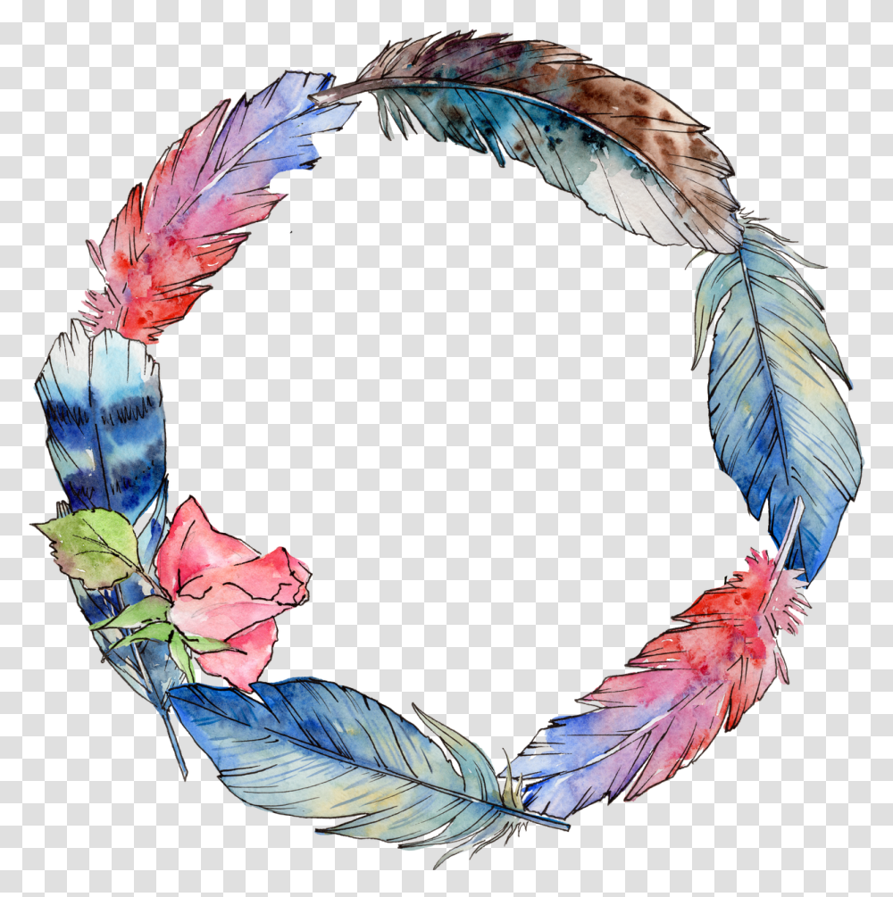 Feathers Clipart Watercolor Picture 1075106 Feather Circle, Wreath, Bird, Animal Transparent Png