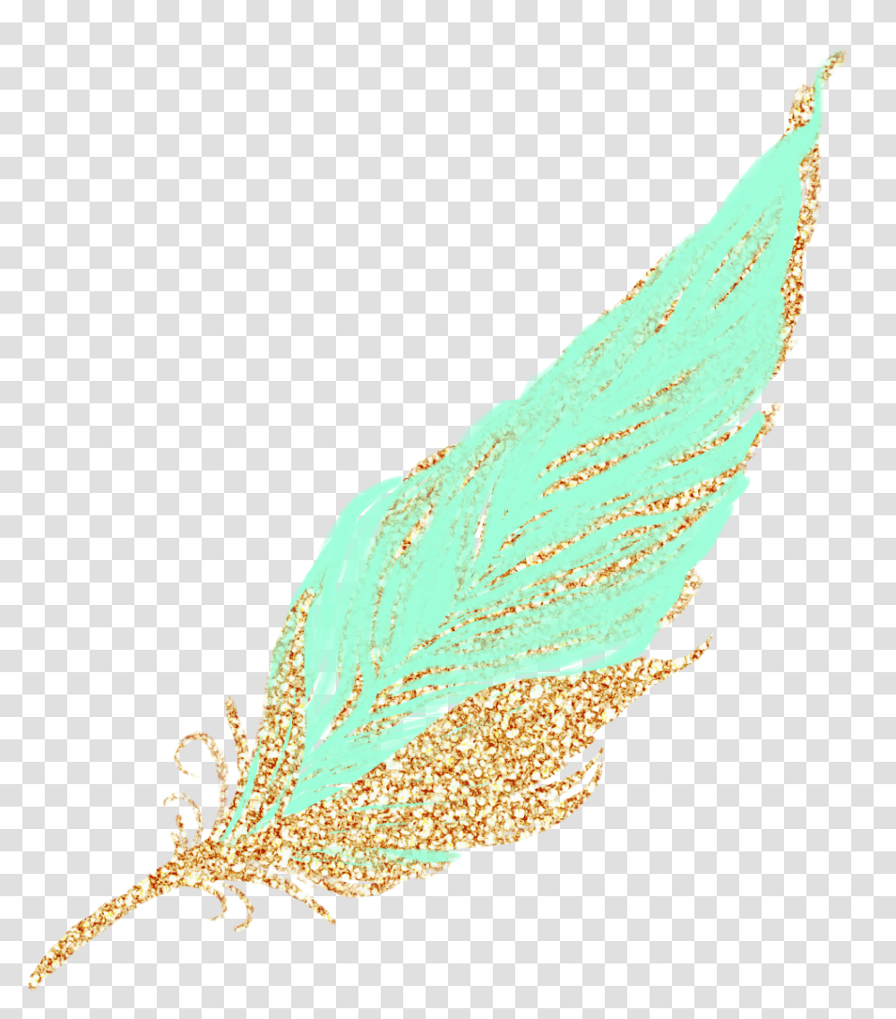Feathers Feather Pastel Golden Gold Glitter Teal Mintgr Teal Glitter Background, Bird, Animal, Leaf, Plant Transparent Png