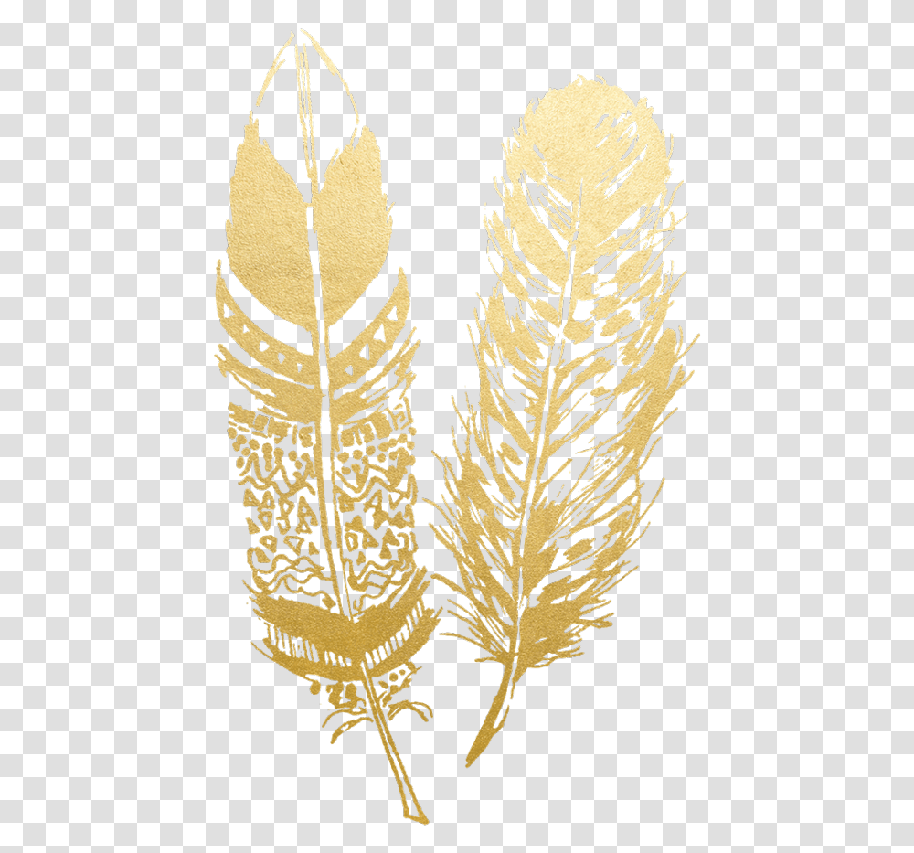 Feathers Gold Gold Feather, Leaf, Plant, Fern, Bird Transparent Png