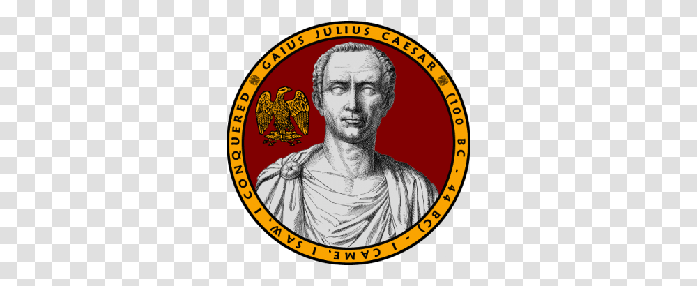 Features The Image Of Julius Caesar With An Inscription Along, Logo, Trademark, Person Transparent Png