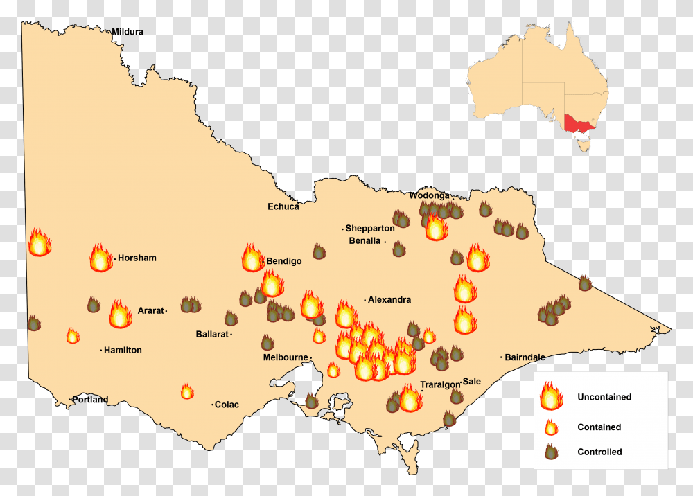 Feb 8 2009 Fire Locations Map Location Of Black Saturday Bushfires, Diagram, Atlas, Plot Transparent Png