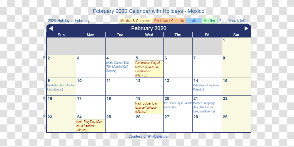 February 2020 Calendar With Mex Holidays October 2019 Calendar Singapore Transparent Png