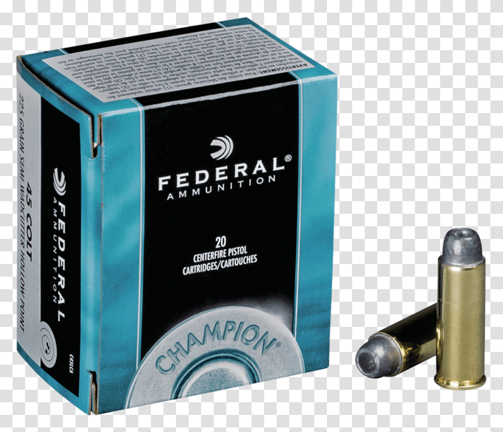 Federal 45 Colt Ammunition Champion C45lca 225 Grain Federal, Weapon, Weaponry, Box, Bullet Transparent Png