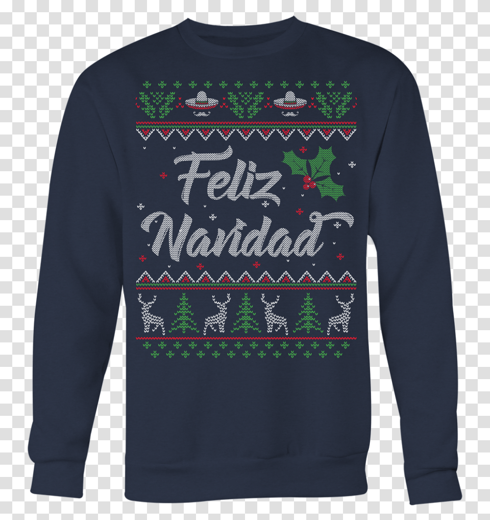 Feliz Navidad Ugly Christmas Sweater Shirt Apparel Cm09bap Sweater, Clothing, Long Sleeve, Sweatshirt Transparent Png