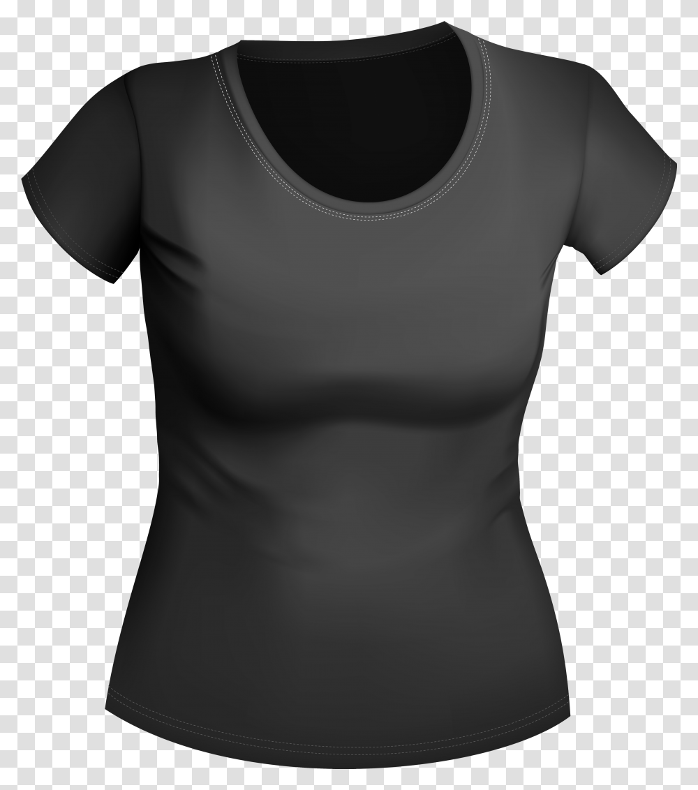 Female Black Shirt Clipart Black Shirt Woman, Apparel, Undershirt, Sleeve Transparent Png