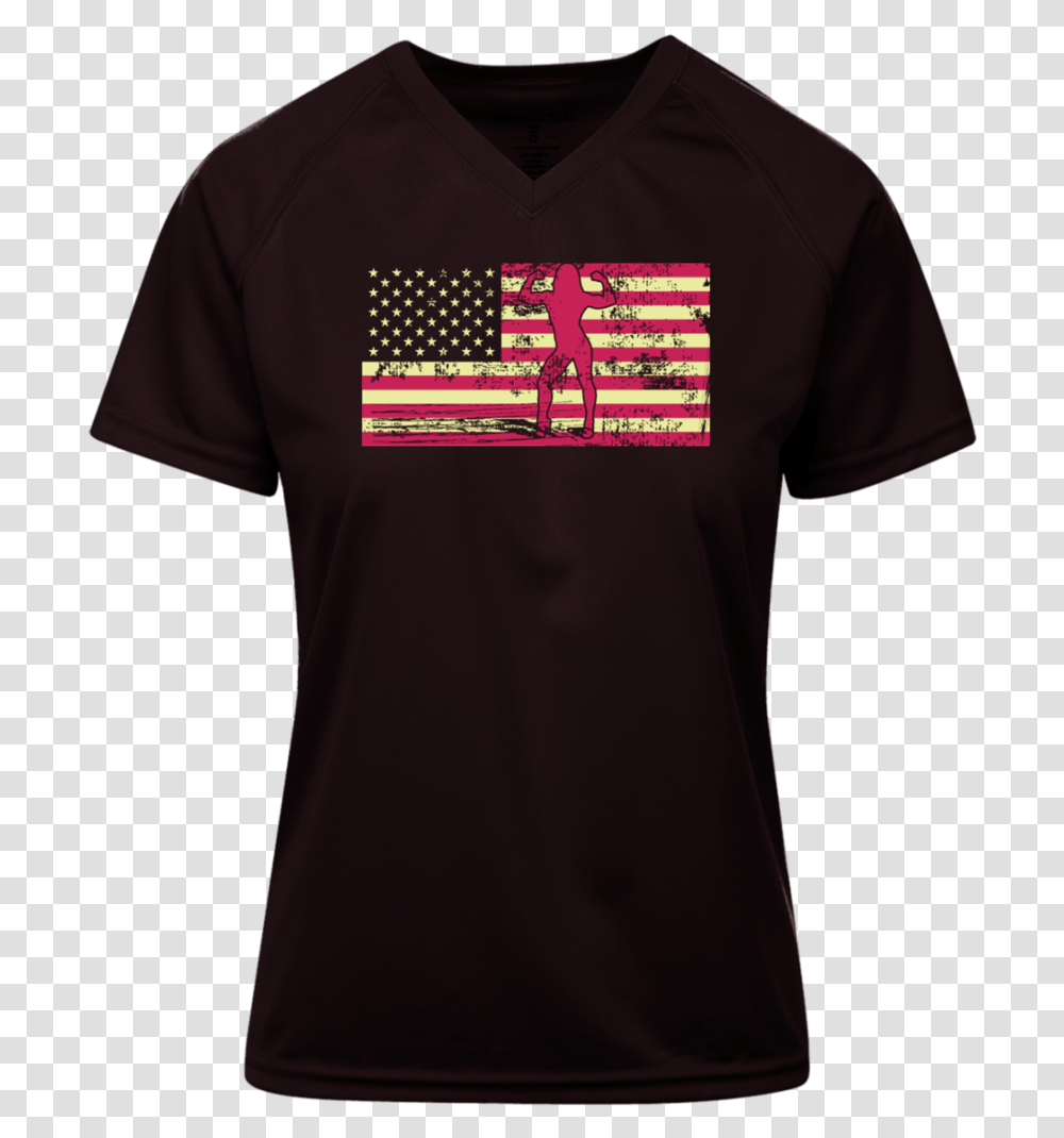 Female Bodybuilder Silhouette On The American Flag Raw Records T Shirt, Apparel, T-Shirt, Person Transparent Png