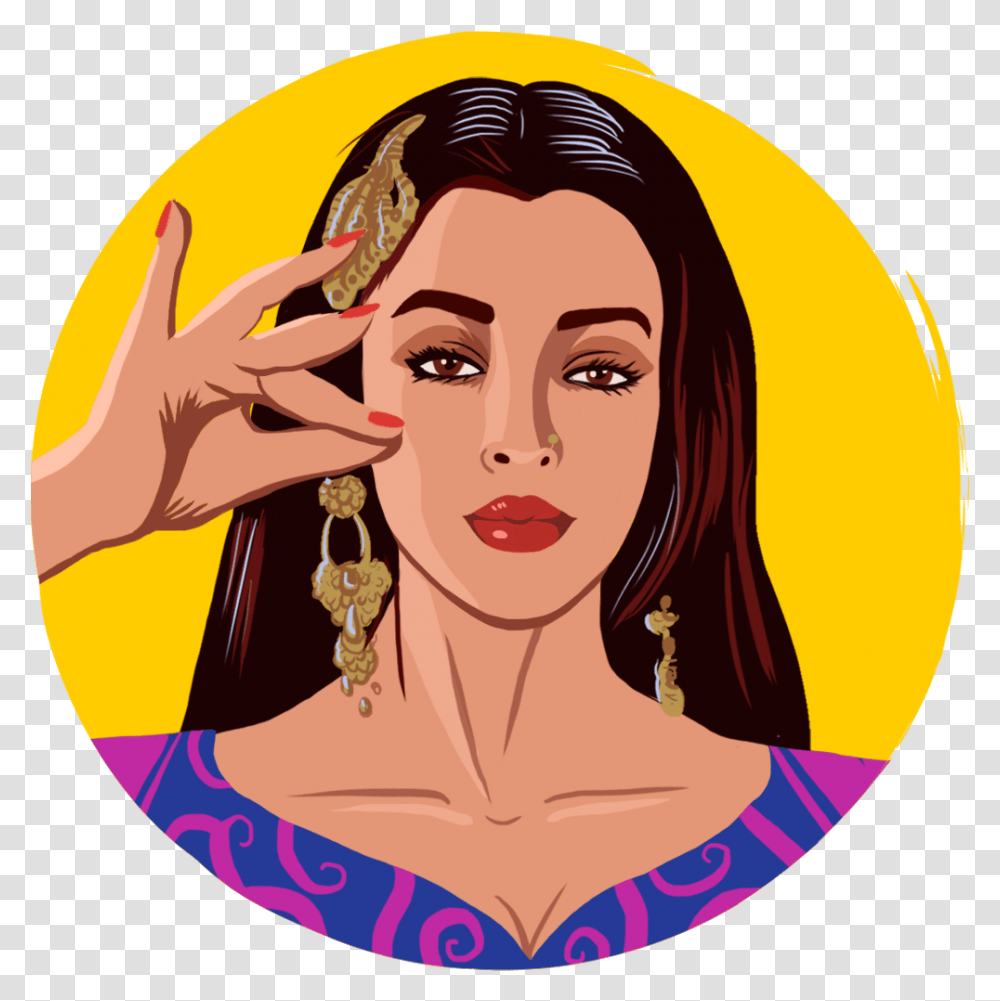 Female Bollywood Characters Cartoon, Face, Person, Label Transparent Png