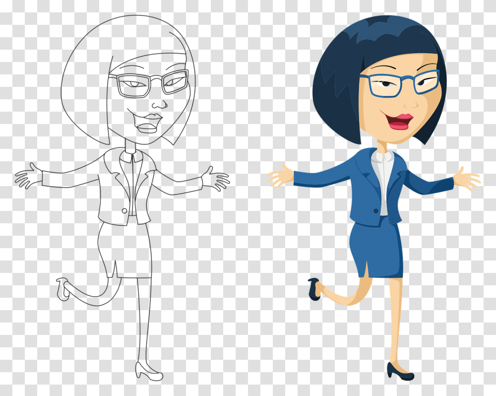 Female Business Cartoon, Person, Face, People, Photography Transparent Png
