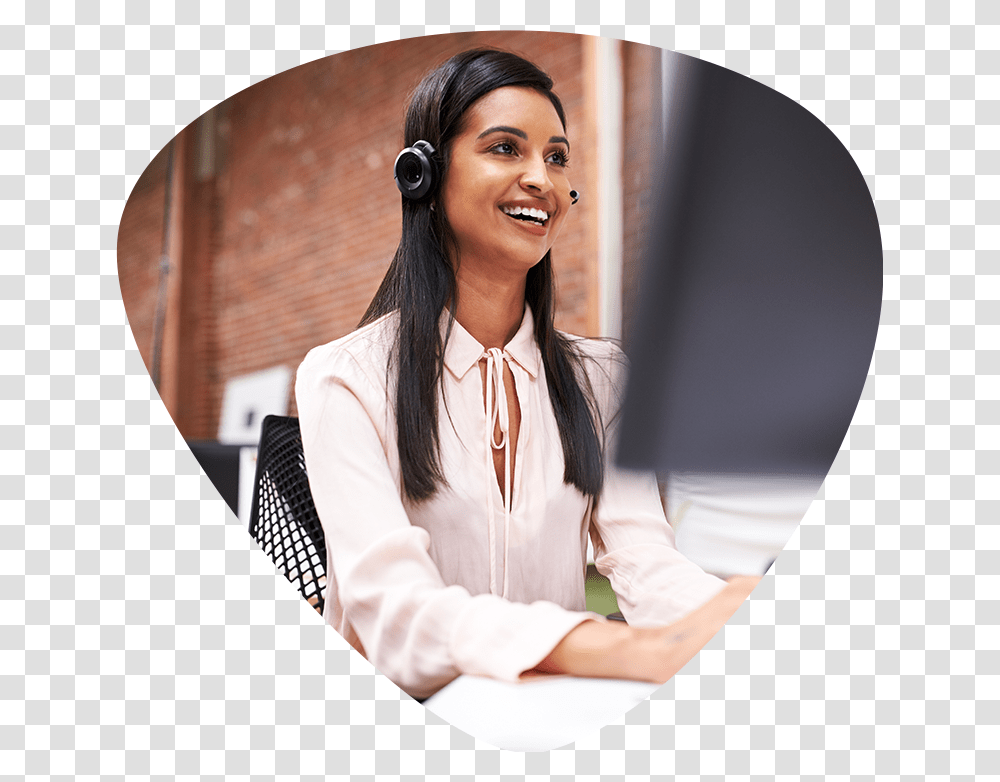 Female Call Center Agent Customer Service, Sitting, Person, Tie, Accessories Transparent Png