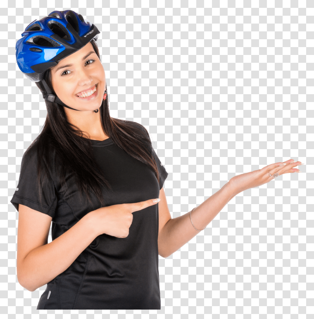 Female Cyclist Pointing Free Stock Photo Public Domain Bicycle Helmet, Clothing, Apparel, Sleeve, Person Transparent Png
