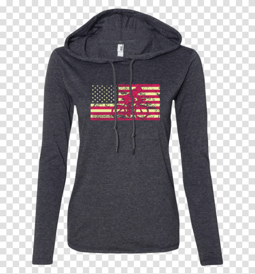 Female Cyclist Silhouette On The American Flag Ladies Hoodie, Apparel, Sleeve, Long Sleeve Transparent Png
