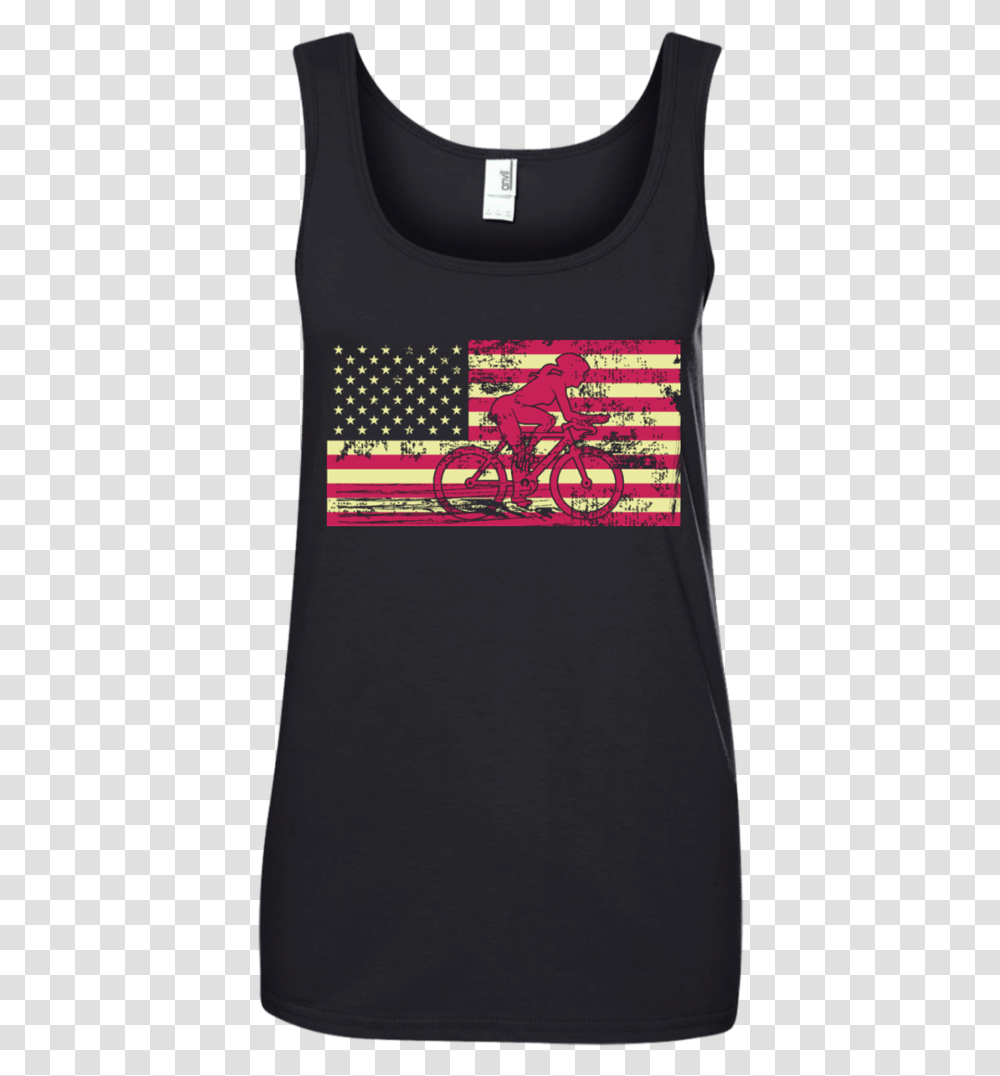Female Cyclist Silhouette On The American Flag Ladies Sleeveless Shirt, Bicycle, Vehicle, Transportation, Bike Transparent Png