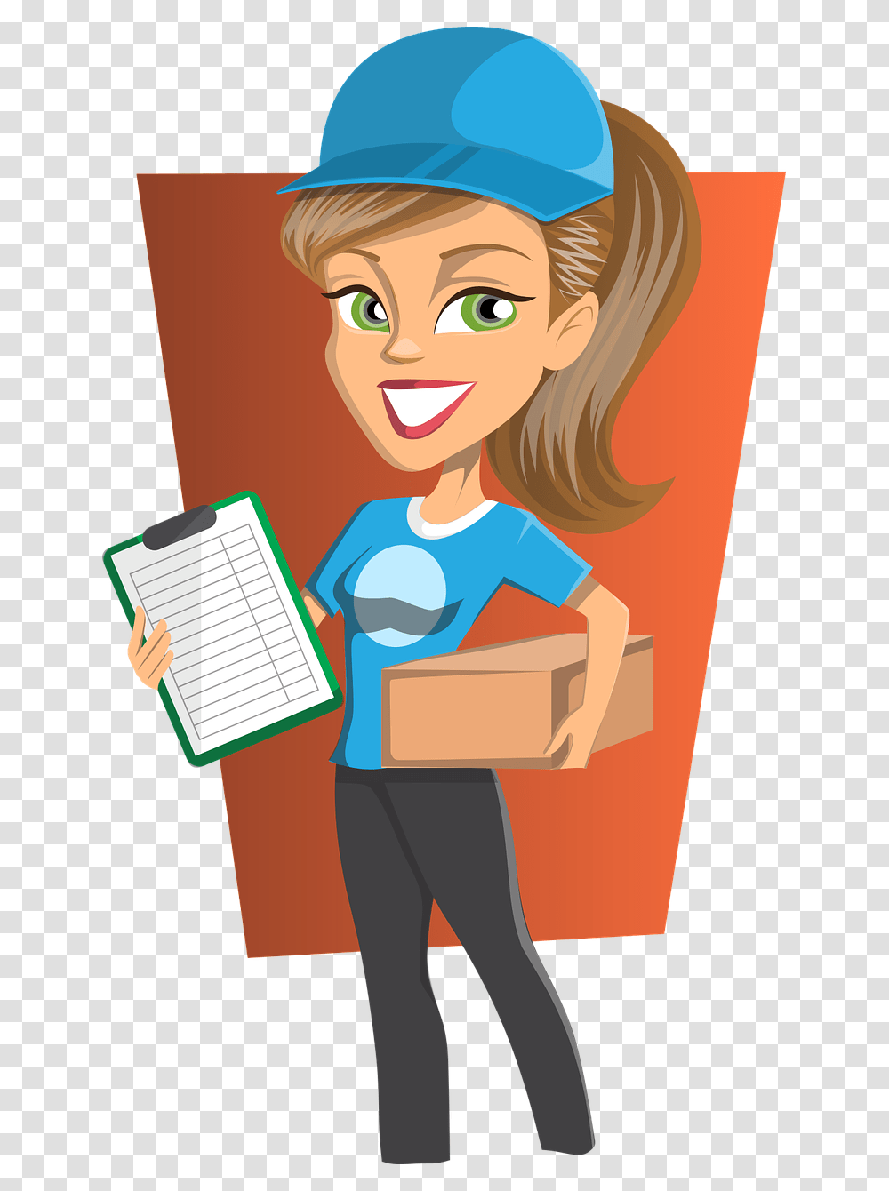 Female Delivery Service Cartoon, Person, Human, Box Transparent Png