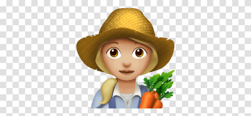 Female Farmer Apple Emoji Stickpng Farmer Emoji, Hat, Clothing, Apparel, Plant Transparent Png