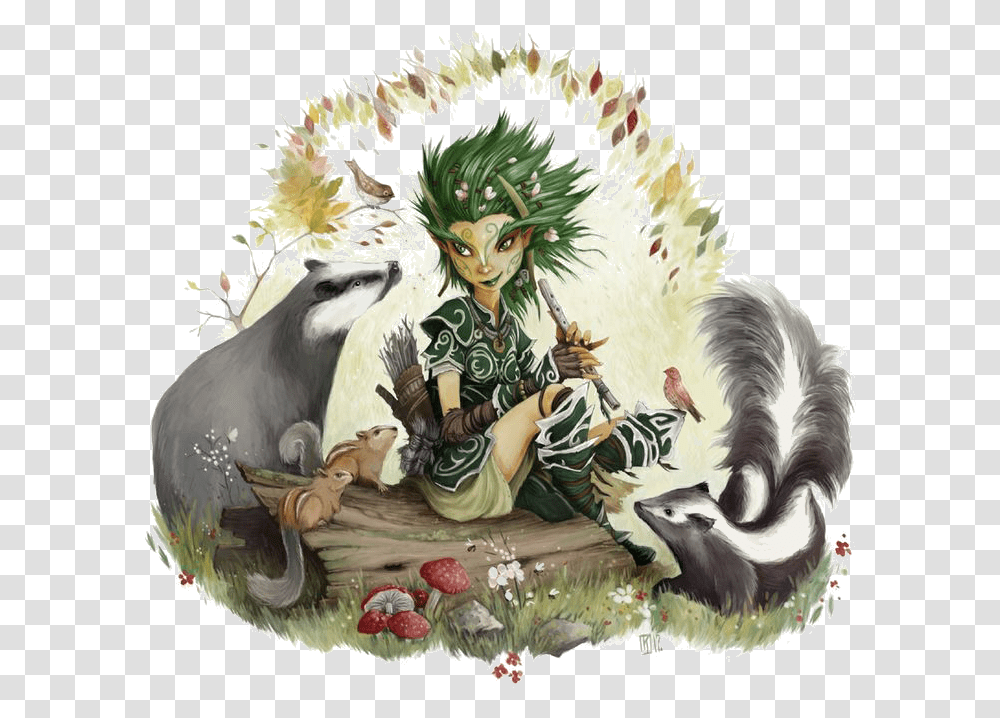 Female Forest Gnome, Painting, Person, Bird Transparent Png