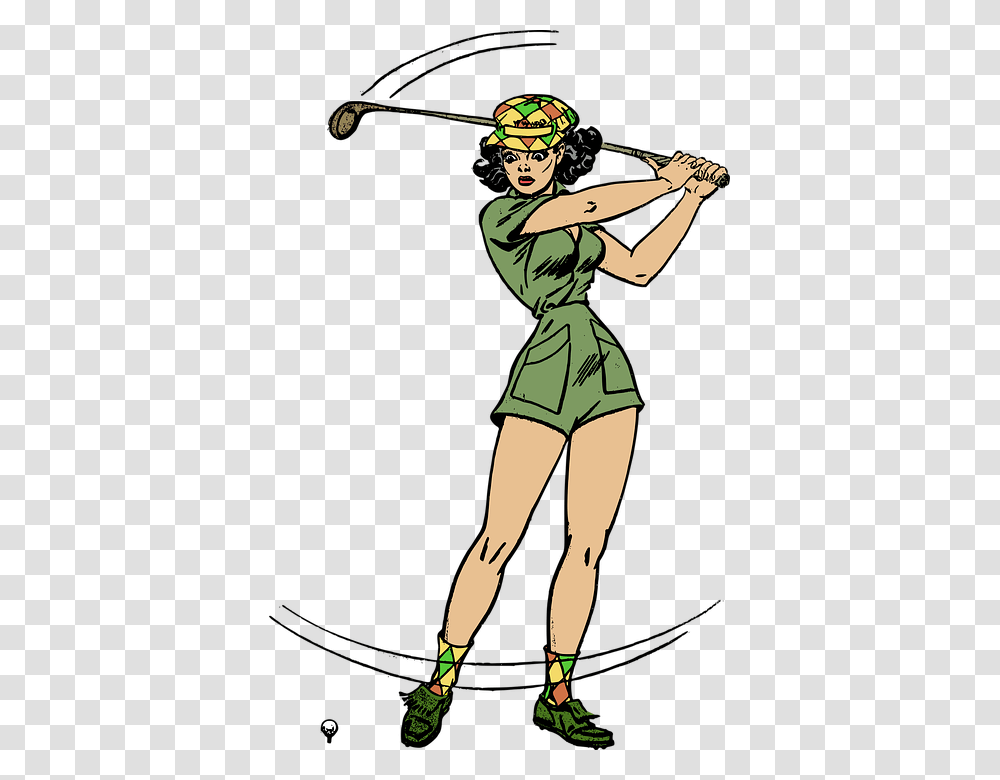 Female Golf Golfer Pinup Retro Woman Female Golfer Background, Person, People, Sleeve Transparent Png